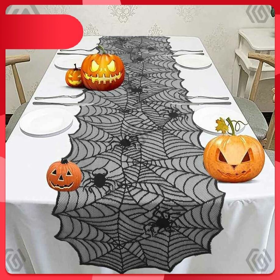 Эксклюзивная столешница 45x163 см с паутиной и изящным венком для Хэллоуина