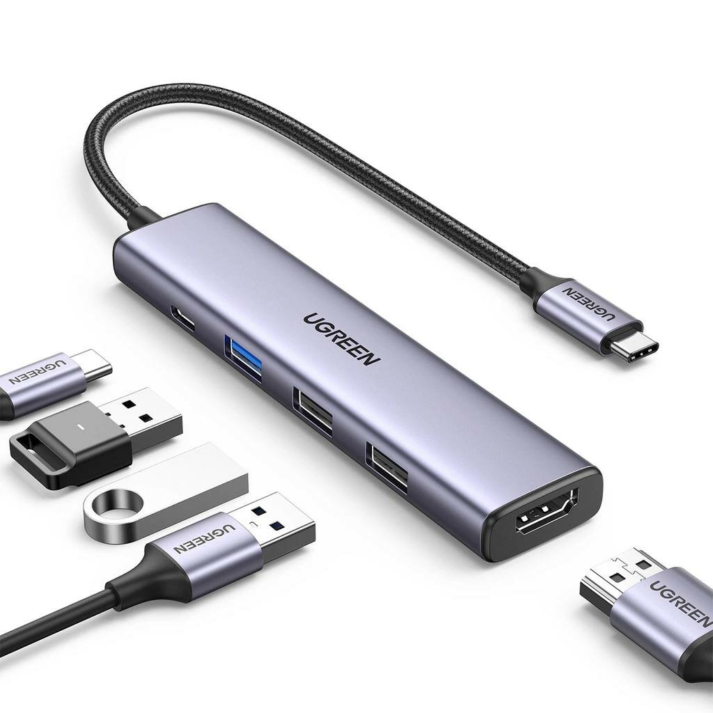 UGREEN CM478, USB-C → HDMI, USB-A 3.0, 2× USB-A 2.0, PD 100W, 5-в-1 адаптер-хаб