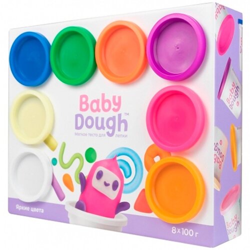 Набор теста для лепки BabyDough 8 ярких цветов по 100 г, в коробке (BD020)