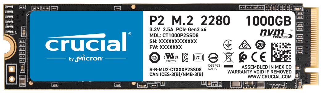 SSD диск CRUCIAL M.2 2280 P2 series 1.0 Тб PCI-E 3.0 x4 3D NAND CT1000P2SSD8