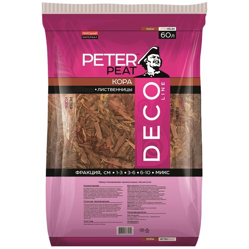 Кора лиственницы PETER PEAT Deco Line фракция 30-60 мм, 60 л, 10 кг кора лиственницы peter peat deco line фракция 60 100 мм 60 л