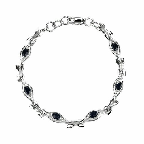 Браслет-цепочка CORDE Серебряный браслет с натуральными сапфирами., серебро, 925 проба, родирование, сапфир, длина 20 см.