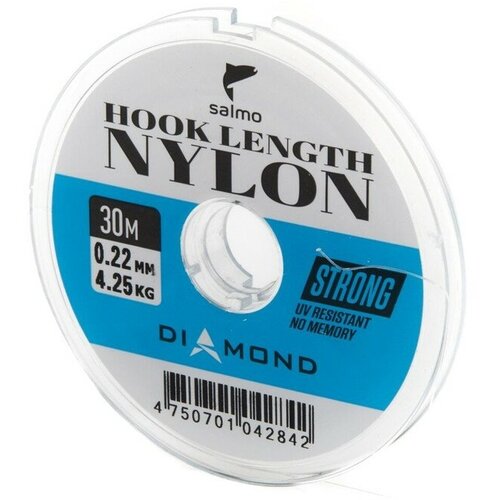 леска поводочная монофильная salmo diamond hook length nylon 30м 0 15мм Монофильная Леска для рыбалки / рыболовная для поводков Diamond HOOK LENGTH NYLON (Salmo), 30м, 0.22мм