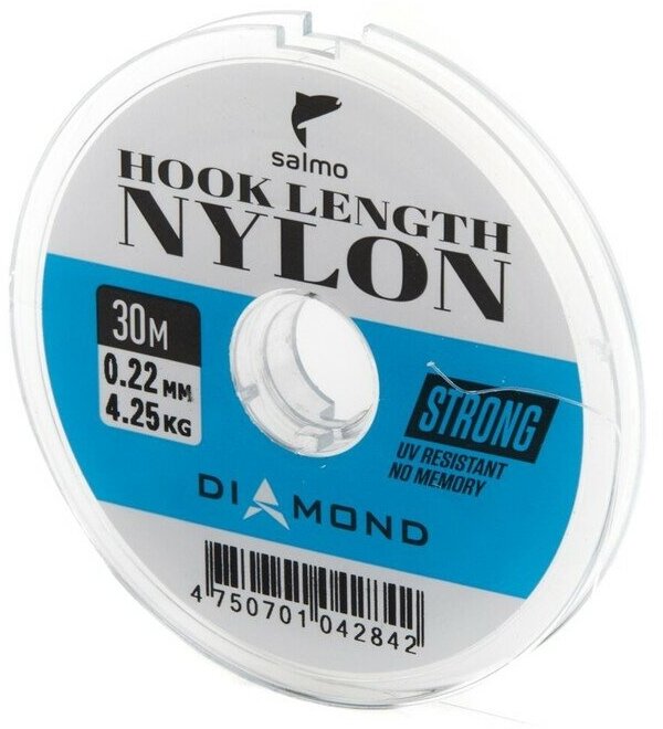 Salmo Леска монофильная Salmo Diamond HOOK LENGTH NYLON, диаметр 0.22 мм, тест 4.25 кг, 30 м