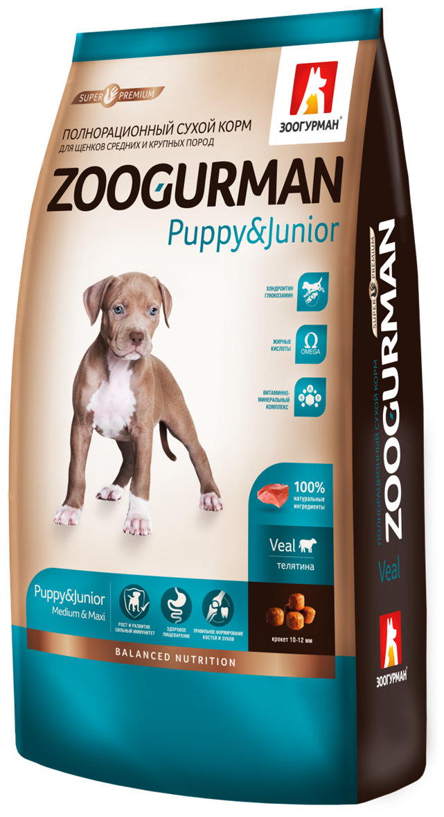 ZOOGURMAN PUPPY & MOTHER для щенков средних и крупных пород, беременных и кормящий собак с телятиной (12 кг)