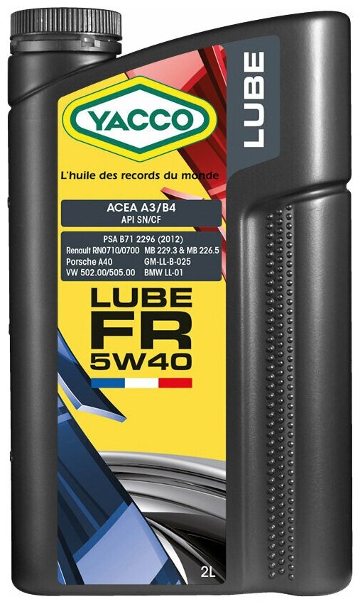 Моторное масло YACCO LUBE FR 5W40 синтетическое, 2 л.