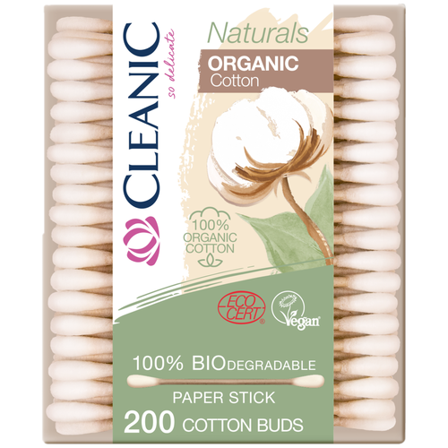 Ватные палочки Cleanic Naturals Organic Cotton, бежевый, 200 шт., коробка ватные диски cleanic naturals organic cotton 40 шт