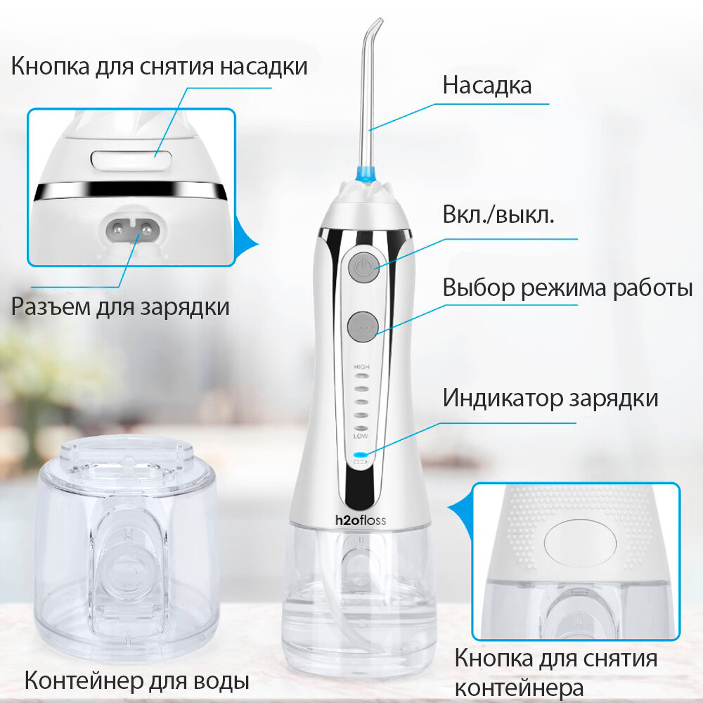 Ирригатор для полости рта портативный H2ofloss HF-2, 8 насадок + сумка в комплекте - фотография № 6