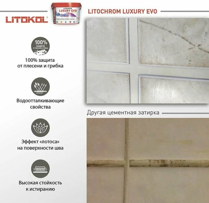 Затирка цементно-полимерная Litokol Litochrom Luxury Evo цвет LLE 130 серый 2кг - фото №5