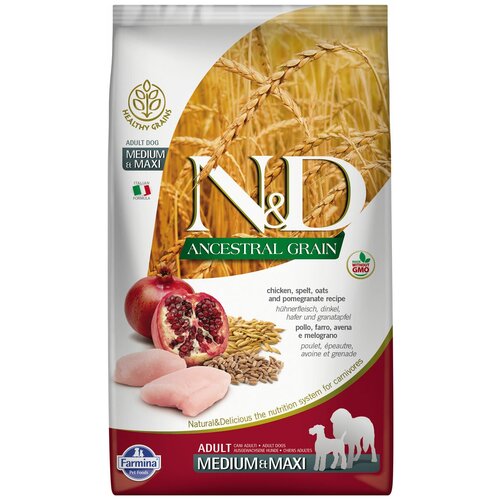 Корм Farmina N&D ANCESTRAL GRAIN Chicken & Pomegranate Light Medium/Maxi для собак склонных к полноте, средних и крупных пород, с низким содержанием зерна, курица гранат, 12 кг