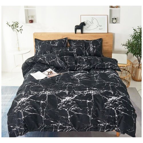 фото Комплект постельного белья grazia-textile семейный black marble, сатин, наволочки 50x70 2 шт. grazia textile