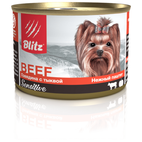Корм для собак BLITZ для мелких пород, говядина с тыквой паштет банка 200г