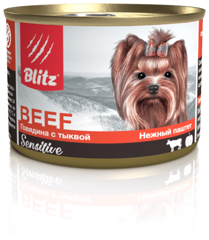 Влажный корм для собак Blitz Sensitive при чувствительном пищеварении говядина с тыквой