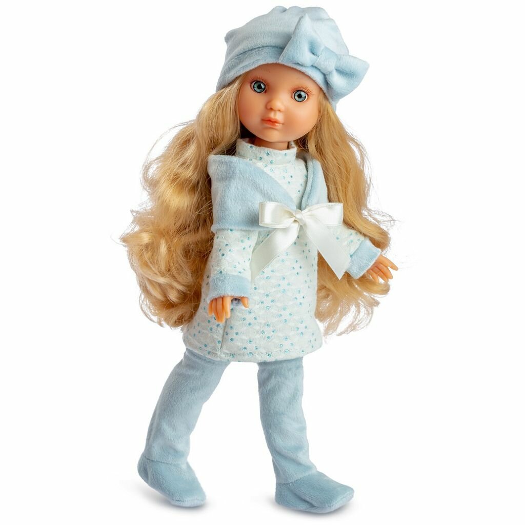Кукла BERJUAN виниловая 35см Ева в голубом берете (821)
