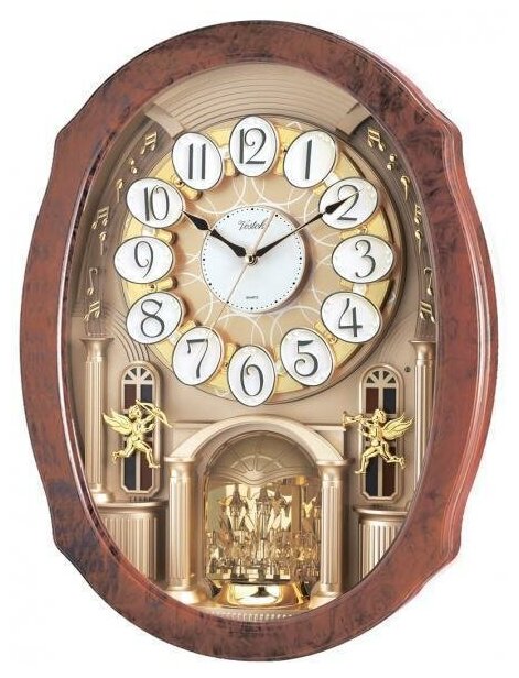 Настенные часы большие музыкальные Восток НК 12002-1 с маятником пластик 42,8х57,2 см