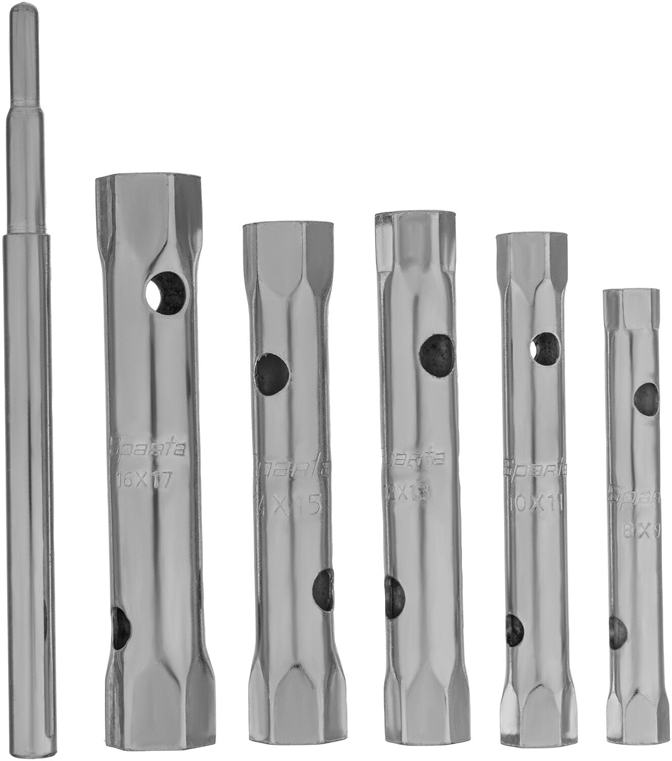 Набор ключей-трубок торцевых Sparta 8 х 17 мм, вороток, оцинкованные, 6 шт 137405