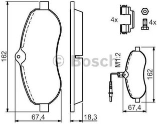 Дисковые тормозные колодки передние Bosch 0986494163 для FIAT Scudo, Peugeot Expert, Citroen Jumpy (4 шт.)