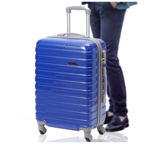 фото Хороший чемодан пластиковый на 4 колесах противоударный tevin, голубой 0049, размер m, 56 л