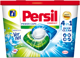 Persil капсулы Power Caps Свежесть от Vernel 4 in 1, контейнер, 21 шт.