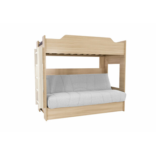 Кровать двухъярусная Боровичи-Мебель с диван-кроватью; независимый пружинный блок; рогожка светло-серая / дуб сонома 205х110х173 см