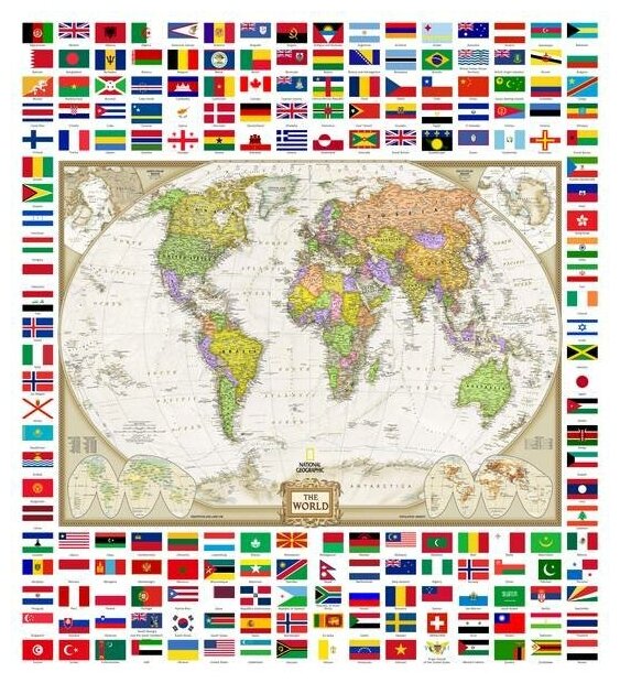 Фотообои. РФ "Карта мира с флагами", размер (ШхВ): 210x230 см