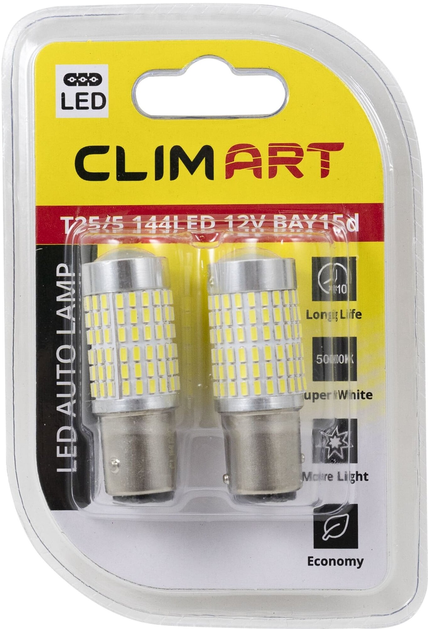 Лампа светодиодная Clim Art T25/5 P21/5W / BAY15d 144LED 2шт.