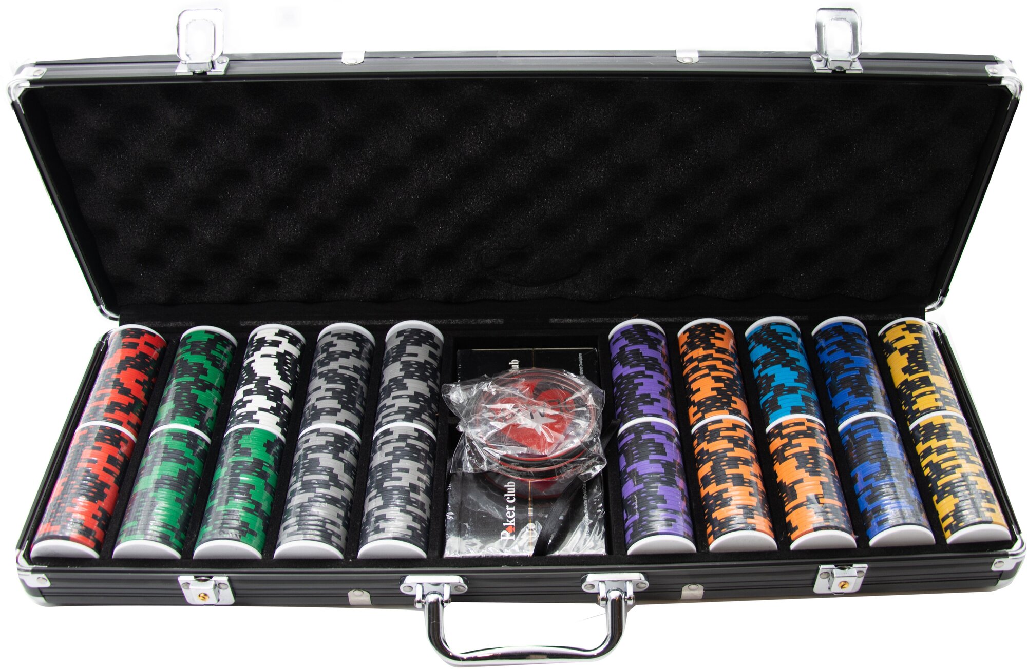 Gamesfamily Набор для игры в покер "Good Easy" на 500 глиняных фишек с номиналом, в алюминиевом чемодане, PokerOffline