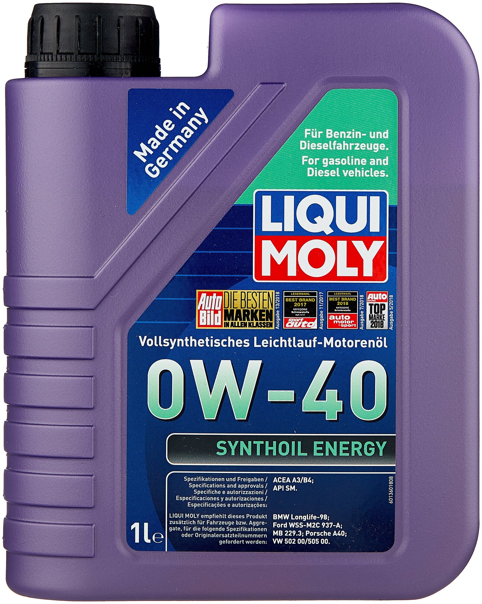 Синтетическое моторное масло LIQUI MOLY Synthoil Energy 0W-40, 1 л