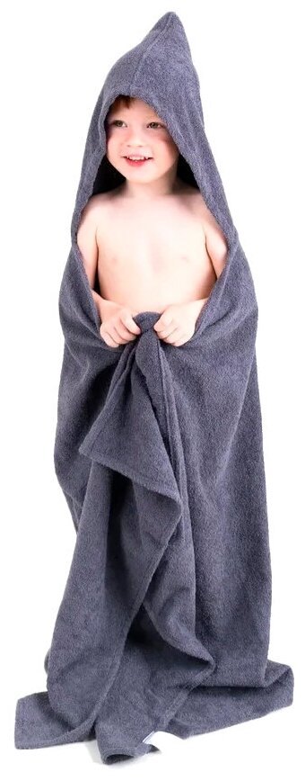 Полотенце детское махровое с капюшоном BabyBunny Серое, L