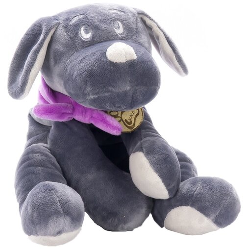 Мягкая игрушка Lapkin Собака серая в фиолетовом шарфике, 30 см