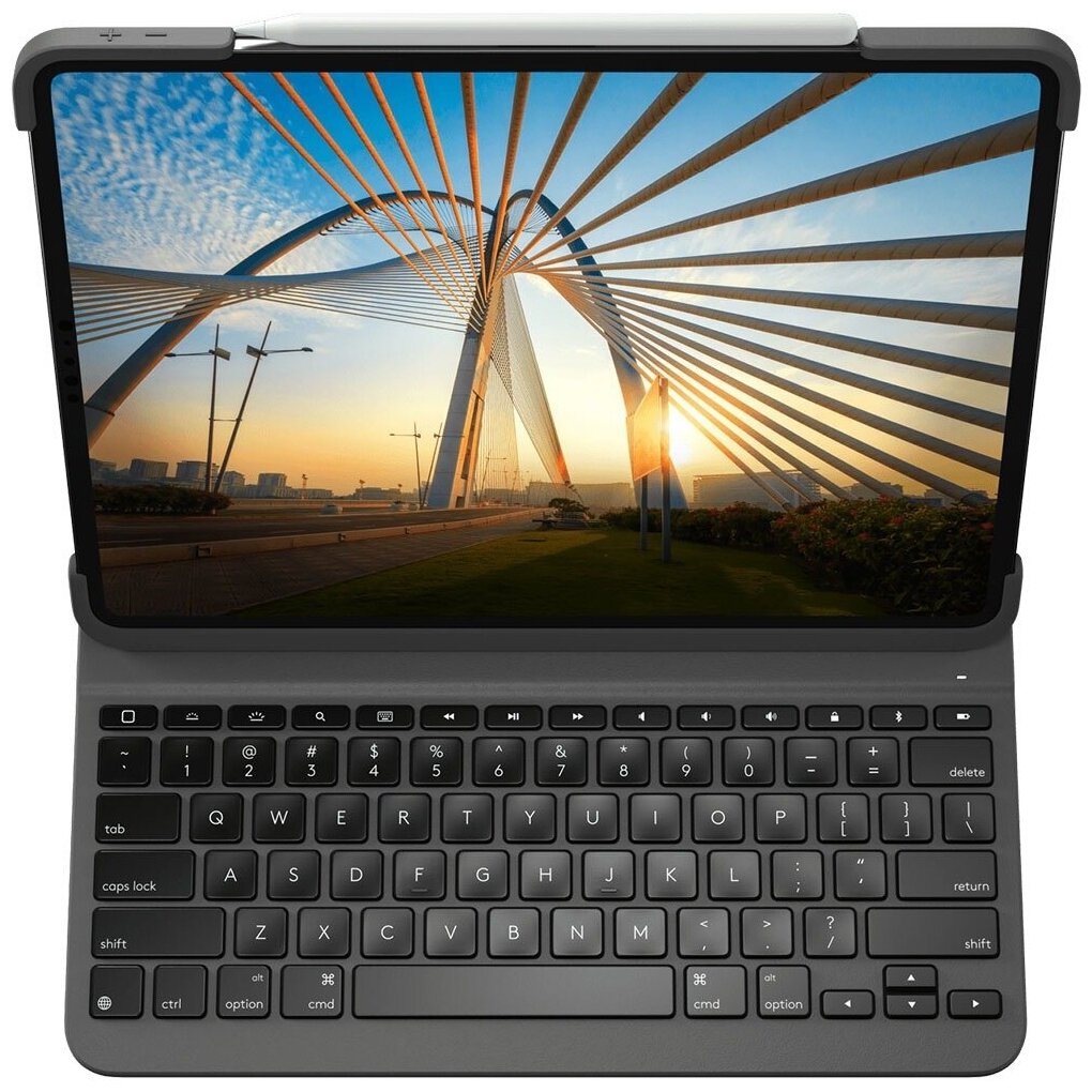 Logitech Slim Folio Pro - Tastatur und Foliohülle - hintergrundbeleuchtet - kabellos - Bluetooth LE - QWERTZ - für Apple 27,90cm (11") iPad Pro (1. Generation, 2. Generation)