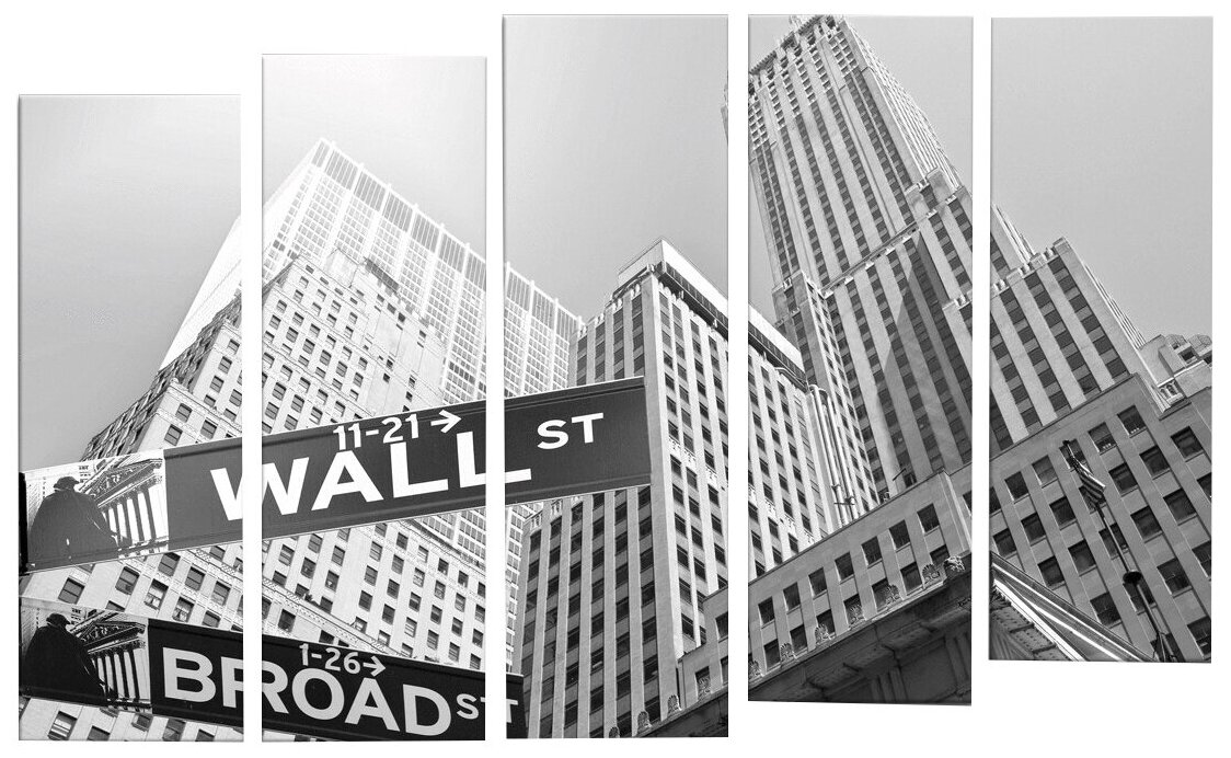 Картина модульная Картиномания "Угол Уолл и Брод стрит в Нью-Йорке" размер 140х90 см