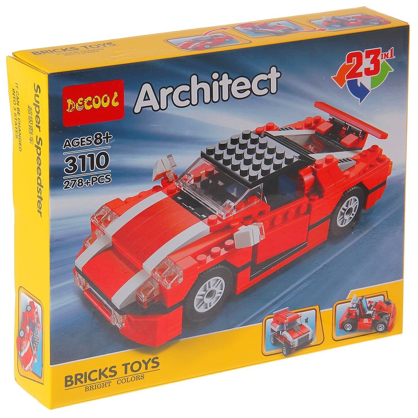 Brick Конструктор гоночная машина Brick Architect, 23 в 1, 278 деталей, 6+