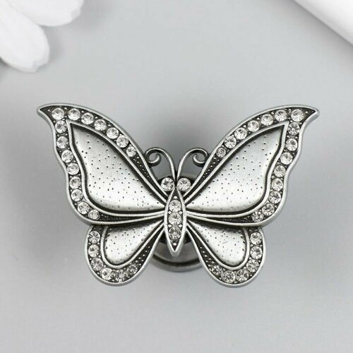 Ручка для шкатулки металл Бабочка стразы состаренное серебро 36х55х22 см 1 шт 1512₽