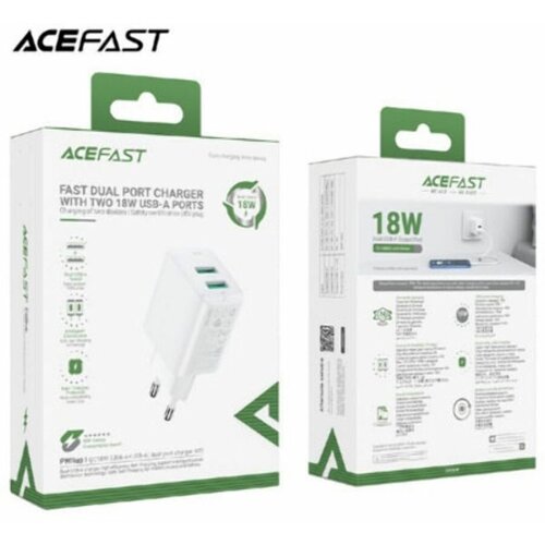 Сетевое зарядное устройство ACEFAST A33 Dual port Charger, QC18W, USB-A + USB-A, Белый