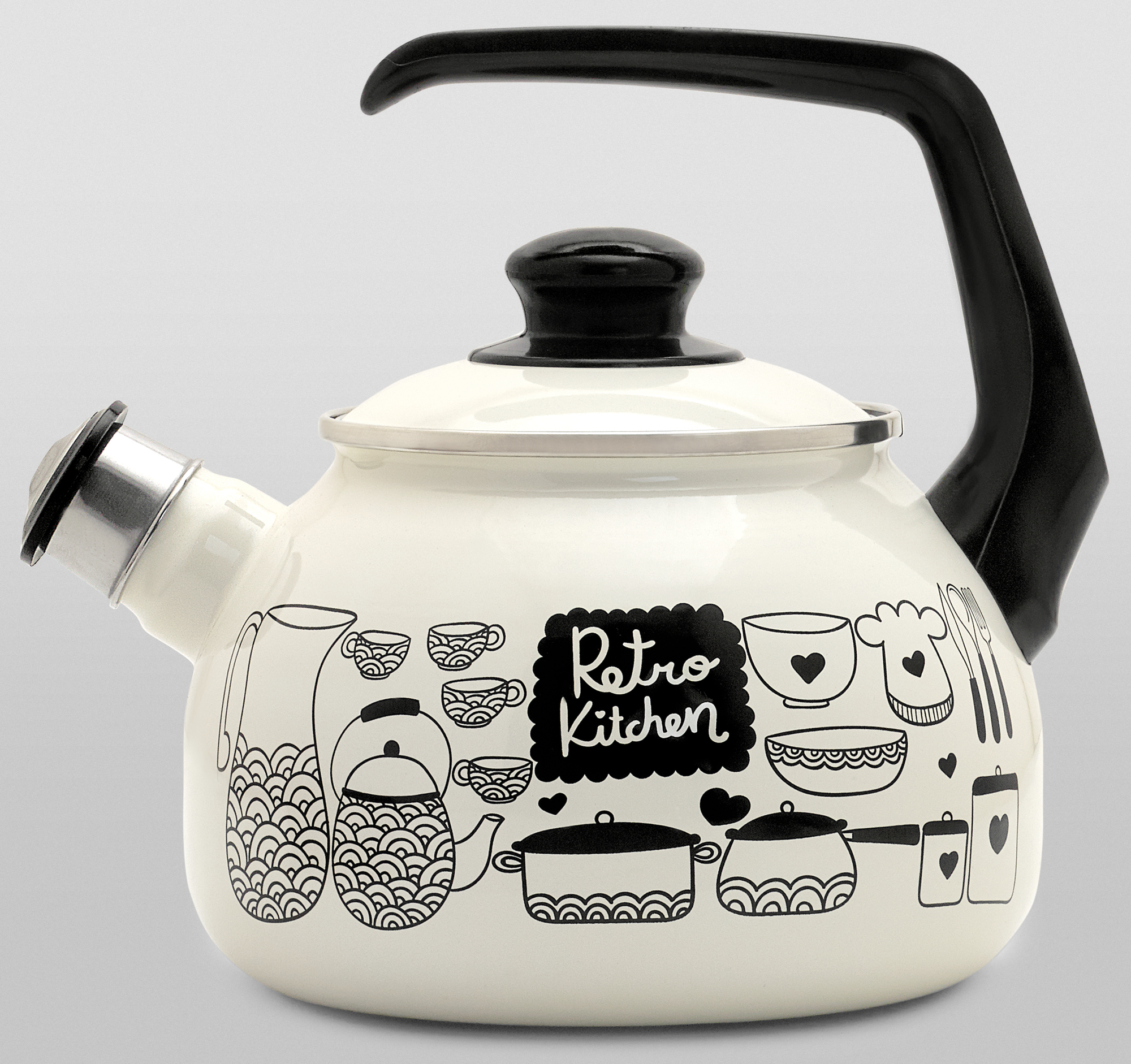 Чайник для плиты METROT   Метрот Ретро со свистком  из эмалированной стали  слоновая кость  2 5л   кухонная посуда для всех видов плит