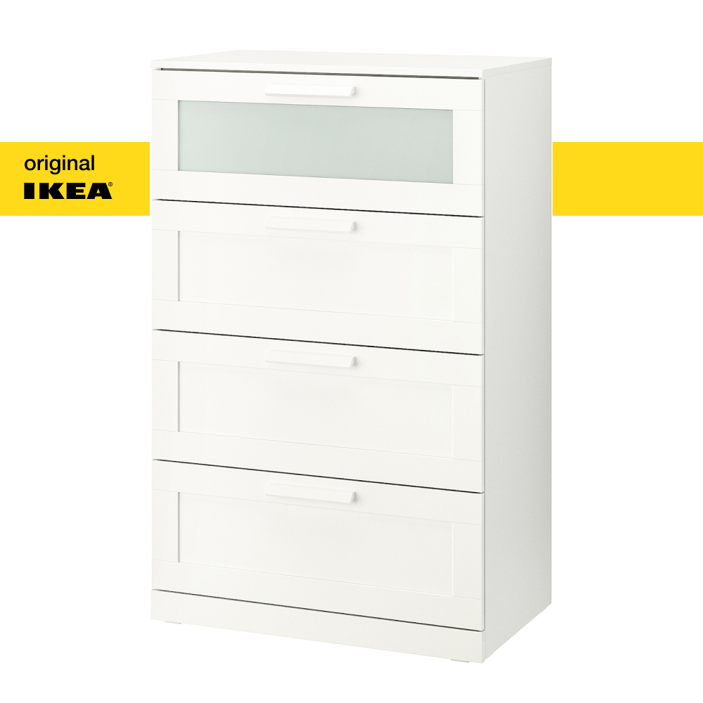 Комод икеа IKEA Brimnes Бримнэс, 4 ящика, белый/матовое стекло, 78x124 см