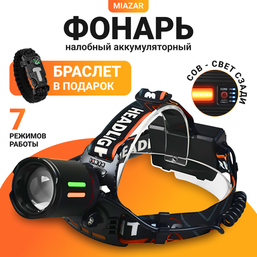 Фонарь налобный аккумуляторный с задним фонарём