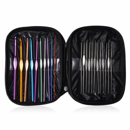 Набор крючков для вязания в чехле, d 2-8 мм и 0,9-1,9 мм, длина 15 см, 22 шт