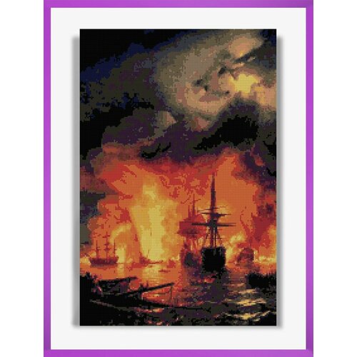 Алмазная мозаика на подрамнике - вышивка Айвазовский - Чесменский бой 40 х 60 см 2550₽