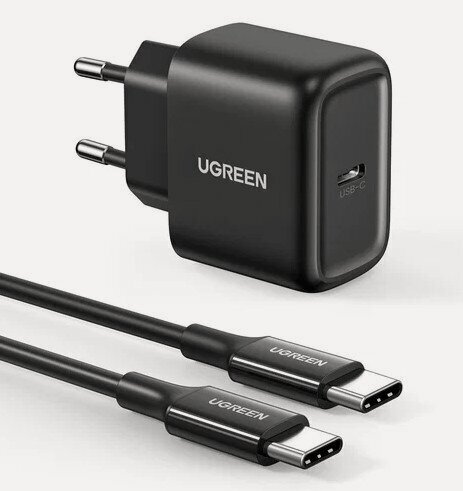 Изображение товара Сетевое зарядное устройство Ugreen CD250, с кабелем, 3А, 25 Вт, черный