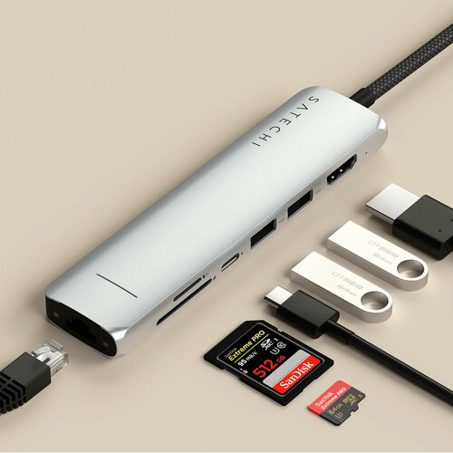 Адаптер Satechi 7-в-1 1хUSB-C 2xUSB-A32 Gen2 HDMI 4K60Hz RJ45 Gigabit MicroSD 8470₽