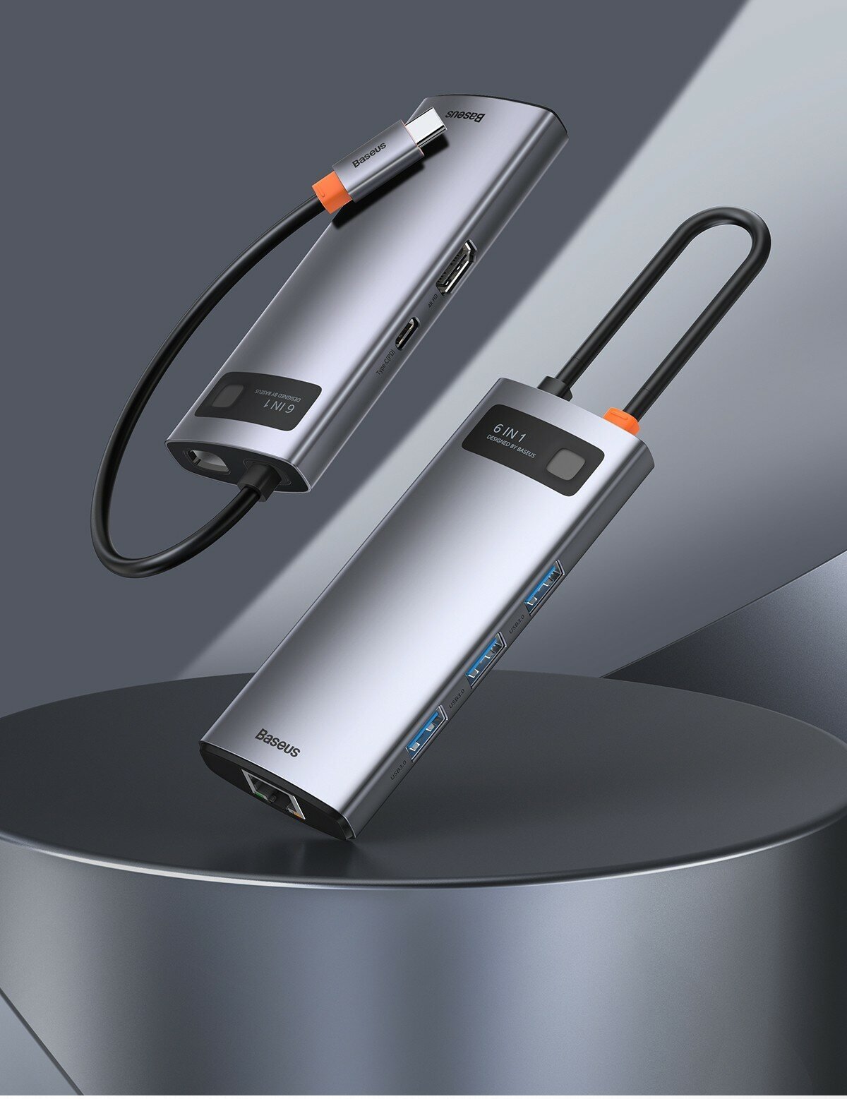 USB-концентратор Хаб Hub Baseus Metal Gleam Series 8 в 1 Type-C(PD), 4k HDMI, SD, MicroSD, RJ45, 3xUSB 3.0 (CAHUB-CV0G)