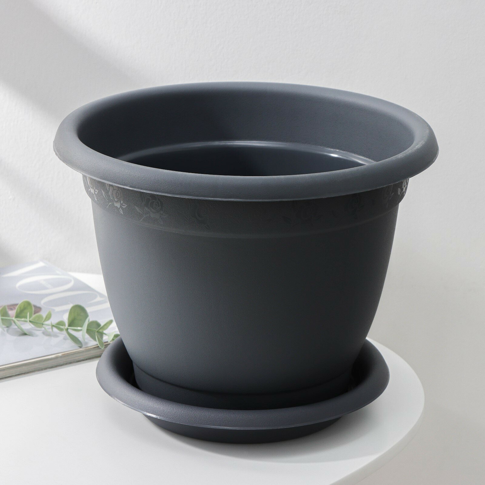 фото Горшок для цветов с поддоном Aphrodite, 7,8 л, d=29 см, h=22,5 см, цвет серый