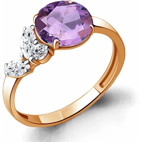 фото Кольцо diamant online, серебро, 925 проба, золочение, улексит, фианит, размер 19