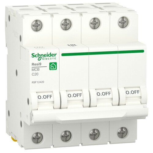 Выключатель автоматический C 20А 4P 6000A Resi9 , SCHNEIDER ELECTRIC R9F12420 (1 шт.) r9f12420 автоматический выключатель schneider electric resi9 20а 4п c 6 ка