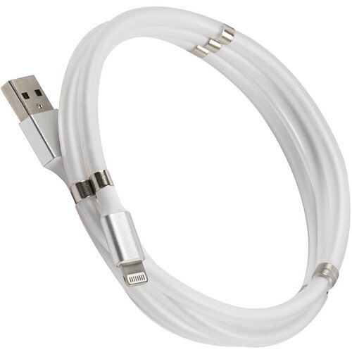 Дата кабель USB - Lightning скручивание на магнитах/Провод USB - Lightning/Кабель USB - Lightning разъем/Зарядный кабель белый