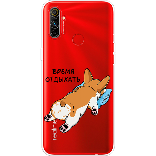 Силиконовый чехол на Realme C3 / Реалми C3 Корги отдыхает, прозрачный силиконовый чехол на realme c3 реалми c3 котики прозрачный