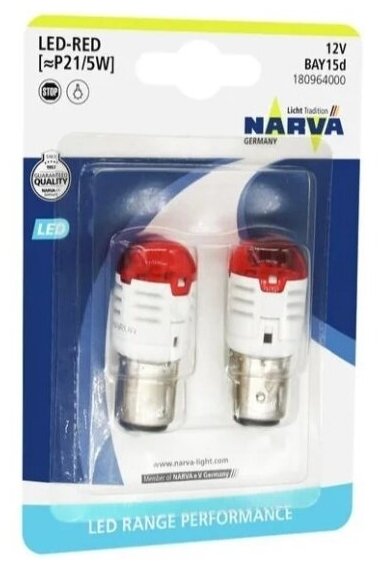 Лампа автомобильная Narva Range Performance LED P21/5W 12V-LED BAY15d Red 2.8/0.4W бл. 2 шт, 18096