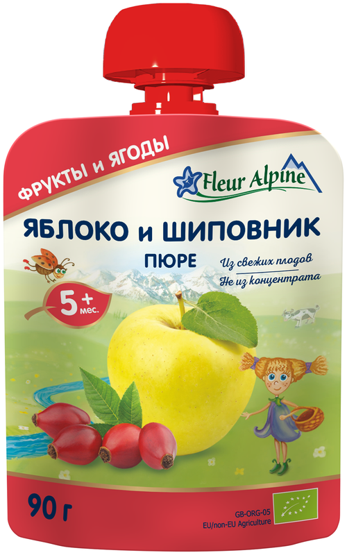 Пюре Fleur Alpine Яблоко и шиповник, с 5 месяцев, 90 г